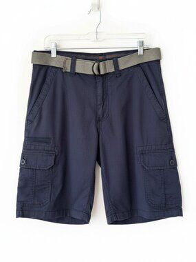 WearFirst Men’s Navy Cargo Shorts Belted Ripstop Size 32 NWT